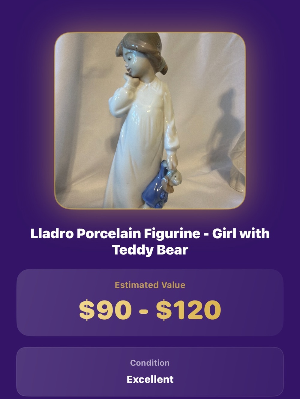 Lladro Porcelain Girl Figurine in White Gown with Blue Doll